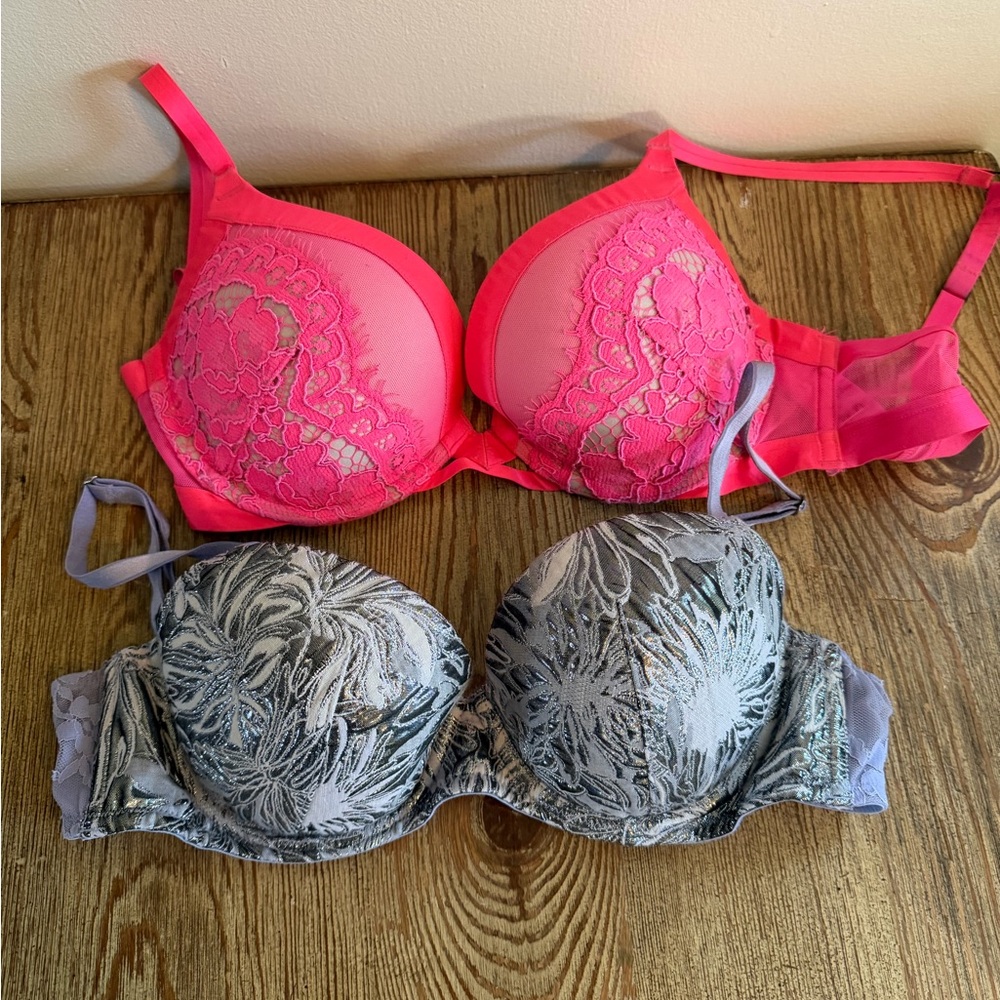 Hot Pink Lace Push-Up Bra - Women Intimates - Lot of 2